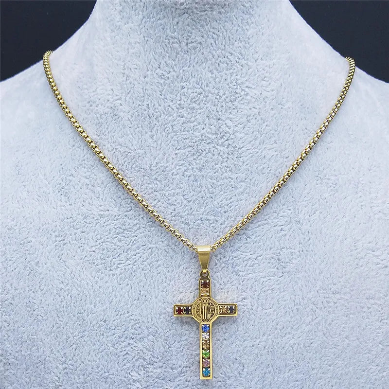 Colar de Jesus Cristo e Nossa Senhora em Aço Inoxidável.
