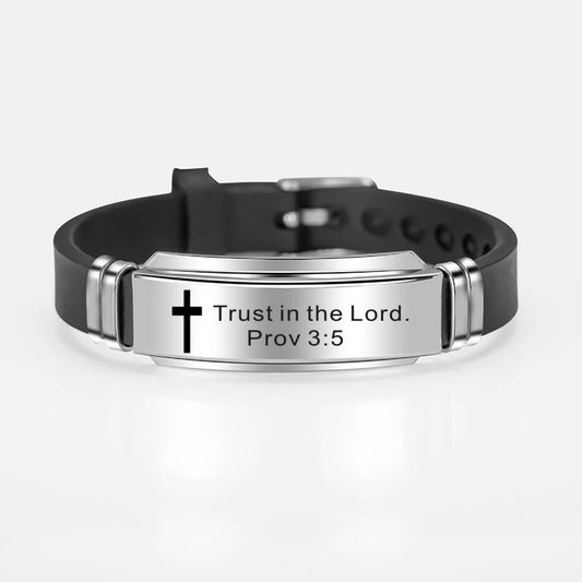 Cross Jesus Scripture Quote Bracelet Christian Bible Verse Stainless Steel Bracelets Silicone Wristband