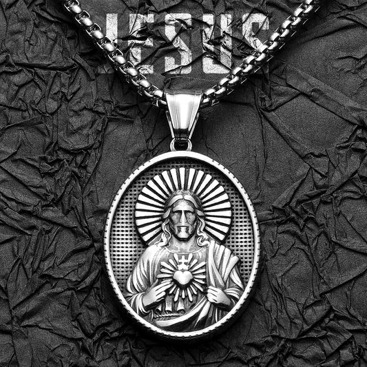 Poderoso Amuleto de Jesus Cristo de aço inoxidável masculino