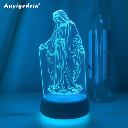 Abajour 7 cores Acrílico 3d led com a abençoada virgem maria Nossa Senhora.