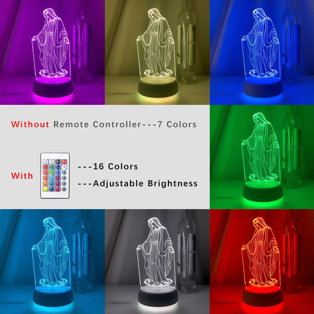 Abajour 7 cores Acrílico 3d led com a abençoada virgem maria Nossa Senhora.