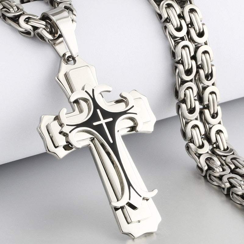 Colar crucifixo masculino de aço inoxidável