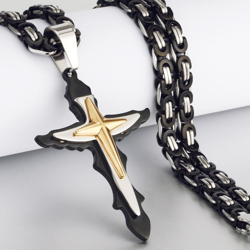 Colar crucifixo masculino de aço inoxidável
