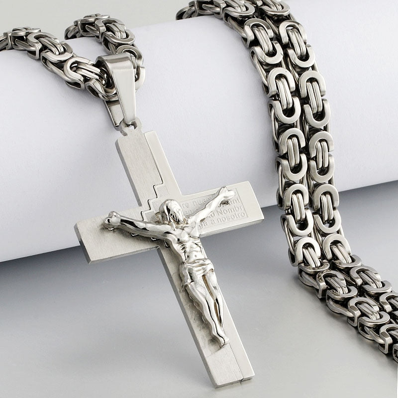 Colar crucifixo masculino de aço inoxidável