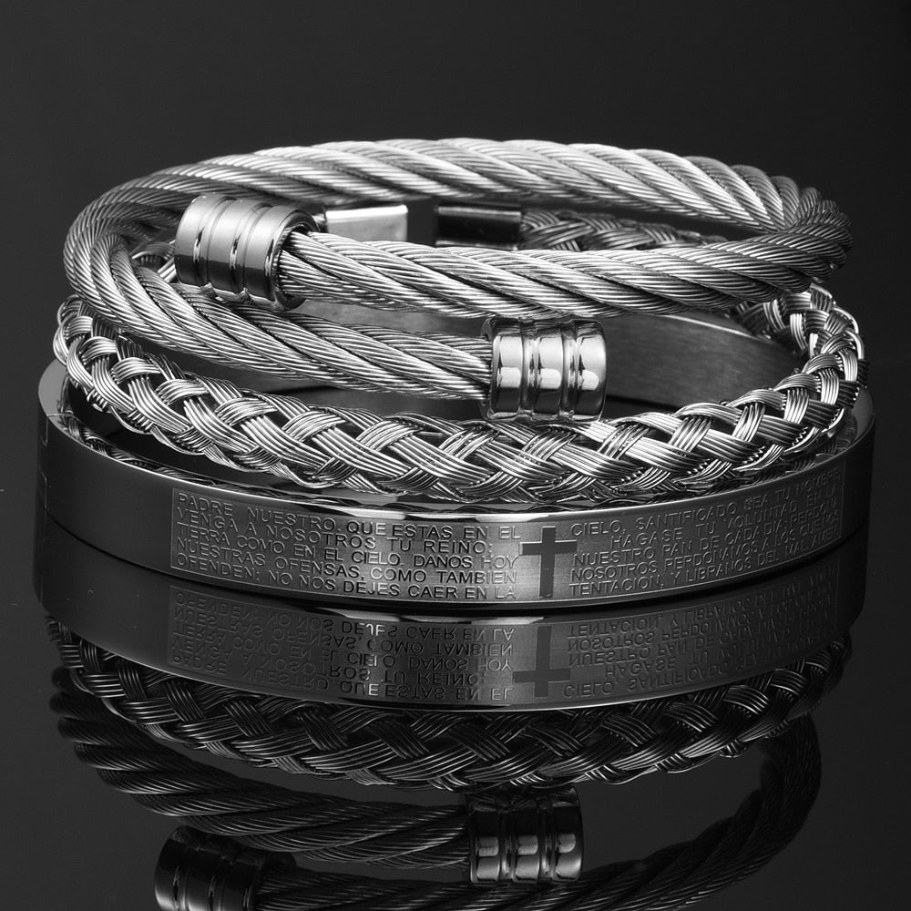 Conjunto pulseiras masculinas aço inoxidável