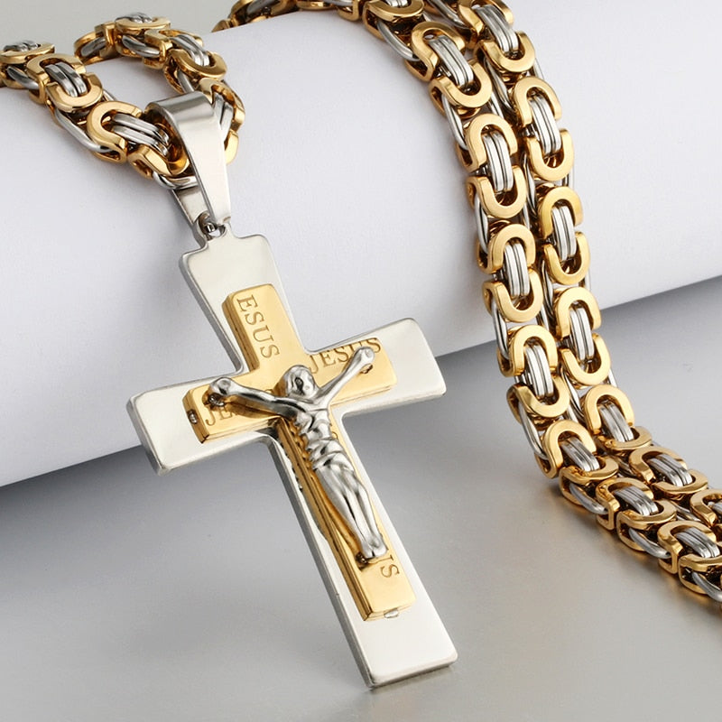 Colar crucifixo masculino de aço inoxidável
