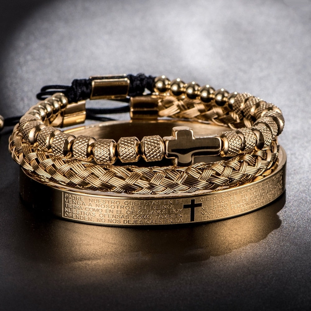 Conjunto pulseiras masculinas aço inoxidável