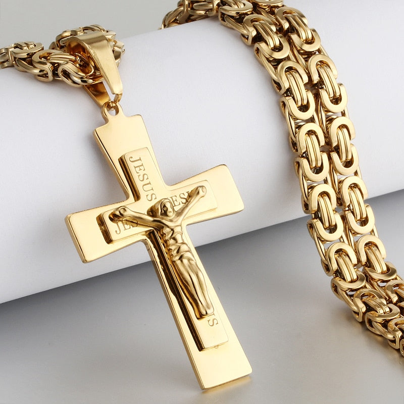 Colar crucifixo masculino de aço inoxidável