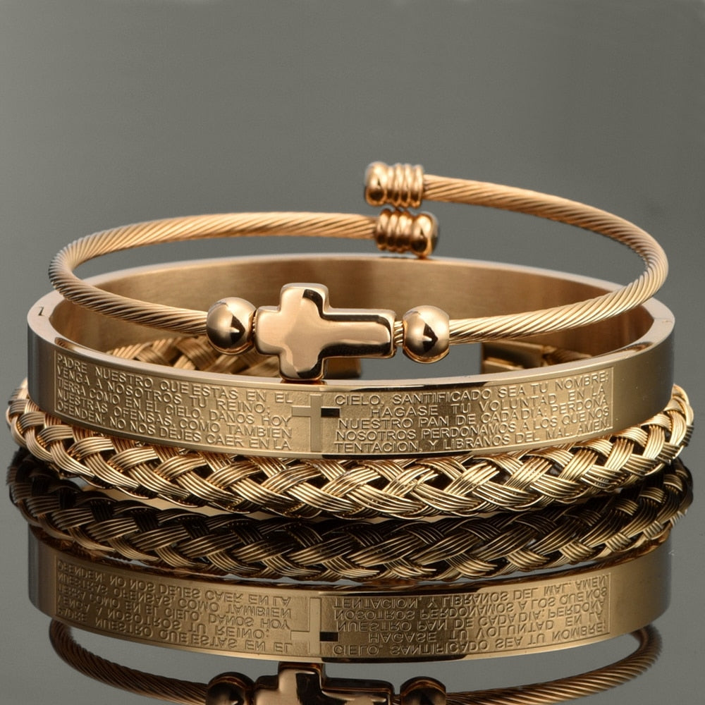 Conjunto pulseiras masculinas aço inoxidável
