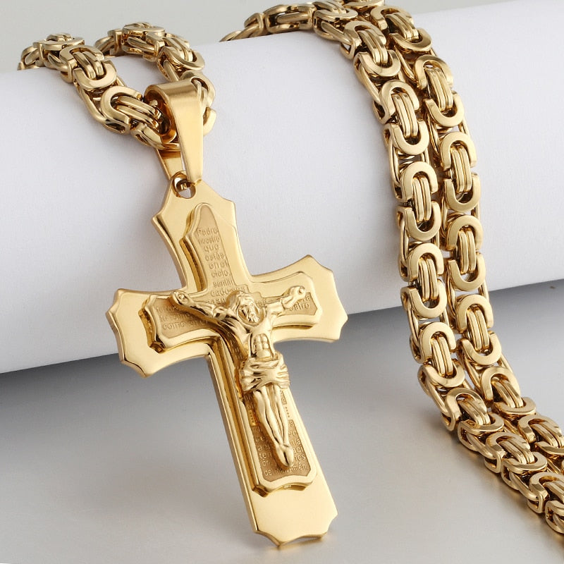 Colar crucifixo masculino de aço inoxidável