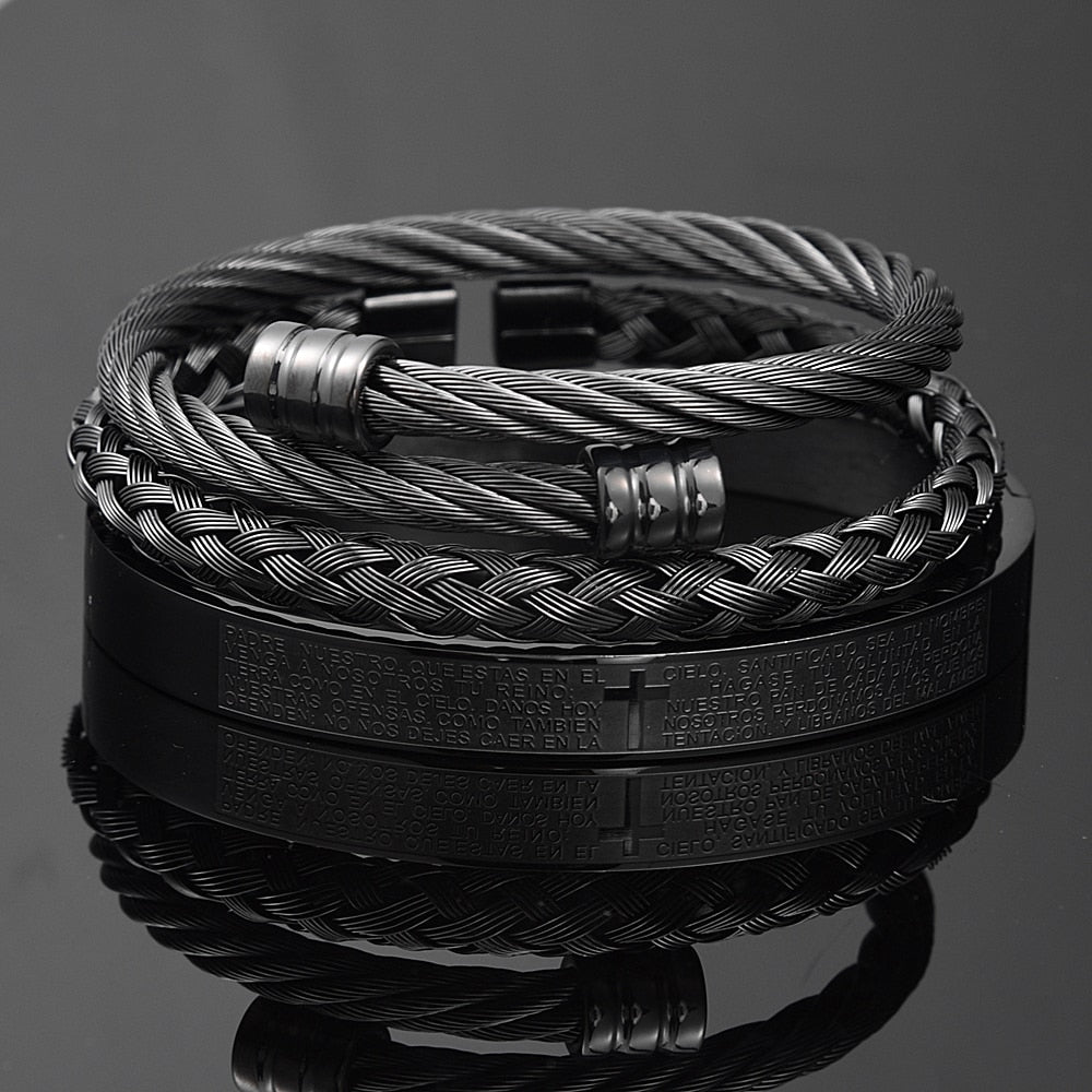 Conjunto pulseiras masculinas aço inoxidável