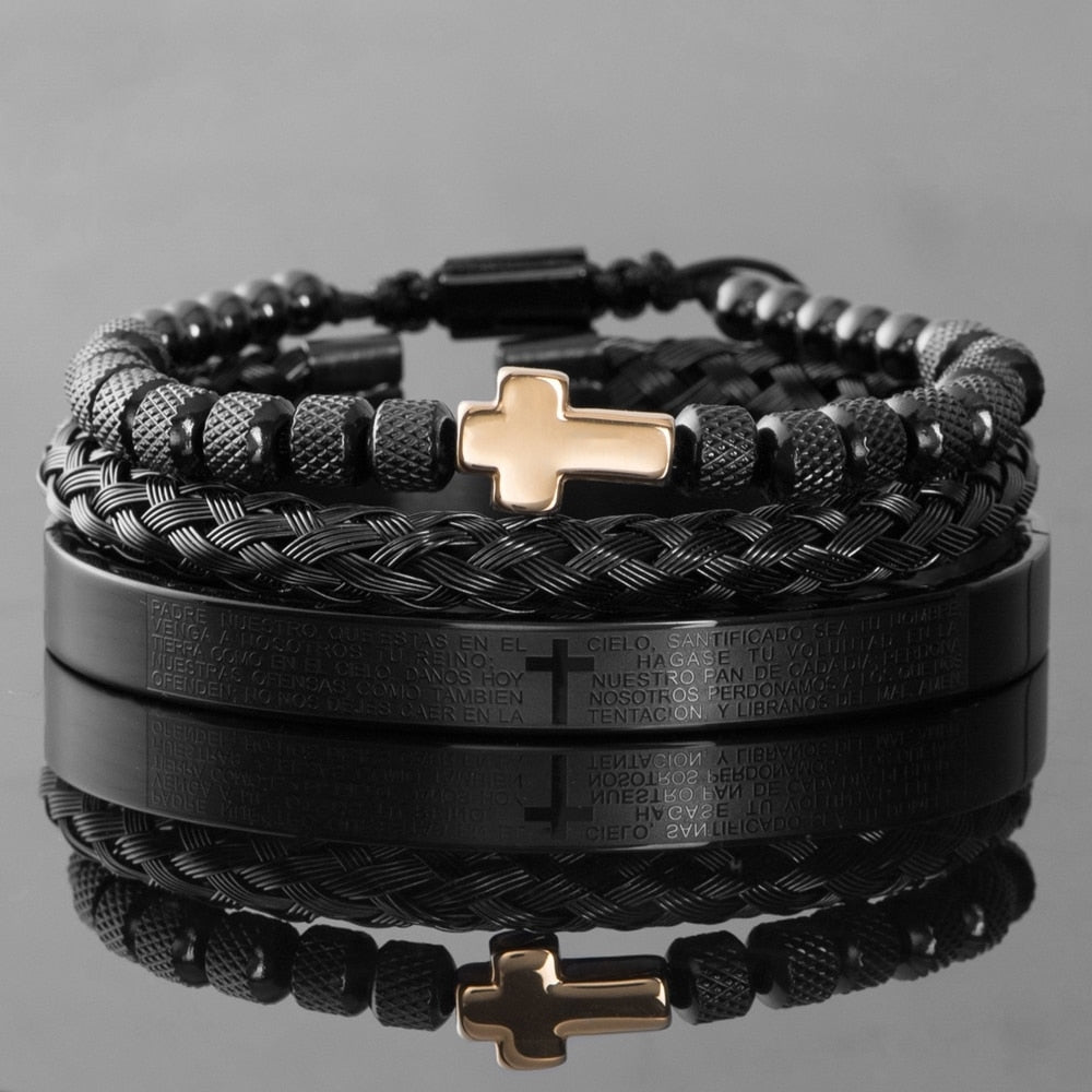 Conjunto pulseiras masculinas aço inoxidável