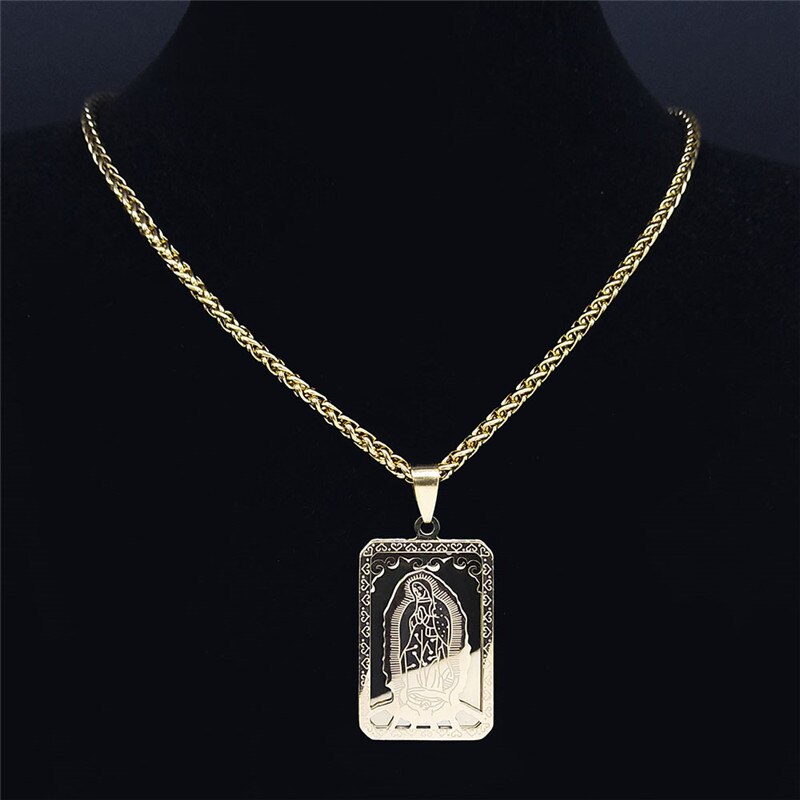 Colar Abençoado de Jesus e Nossa Senhora com pingente em aço inoxidável Ouro e Prata