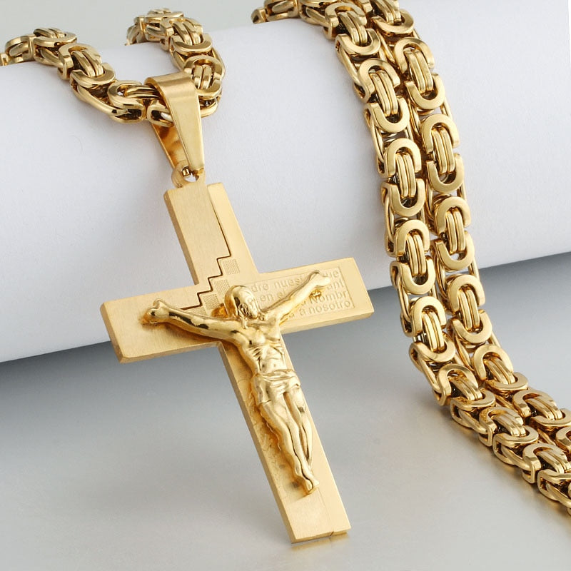 Colar crucifixo masculino de aço inoxidável