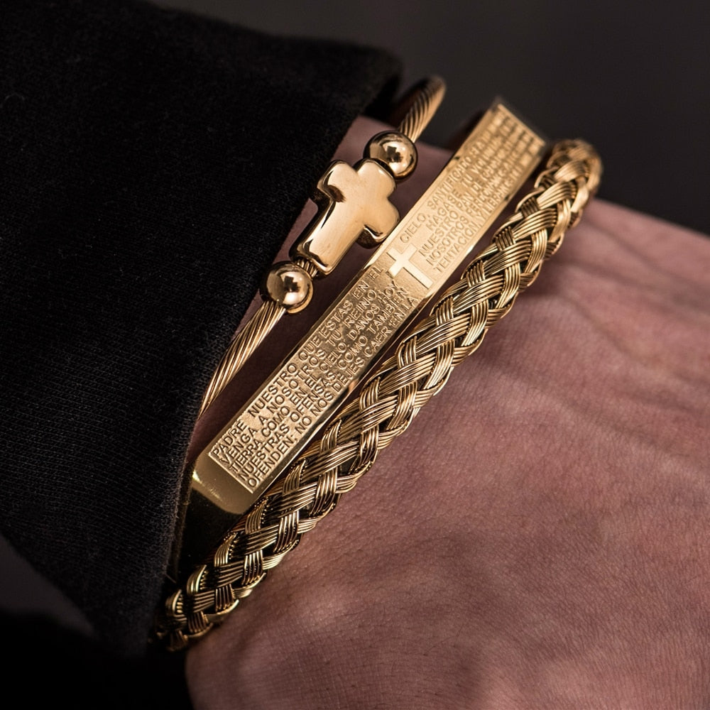 Conjunto pulseira de 3 peças aço inoxidável