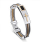 Fashion Male Twisted Color Gold Stainless Steel Jesus Cross Charm Cuff Cable Wire Bracelets Jewelry For Men