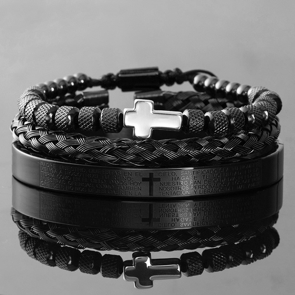 Conjunto pulseiras masculinas aço inoxidável