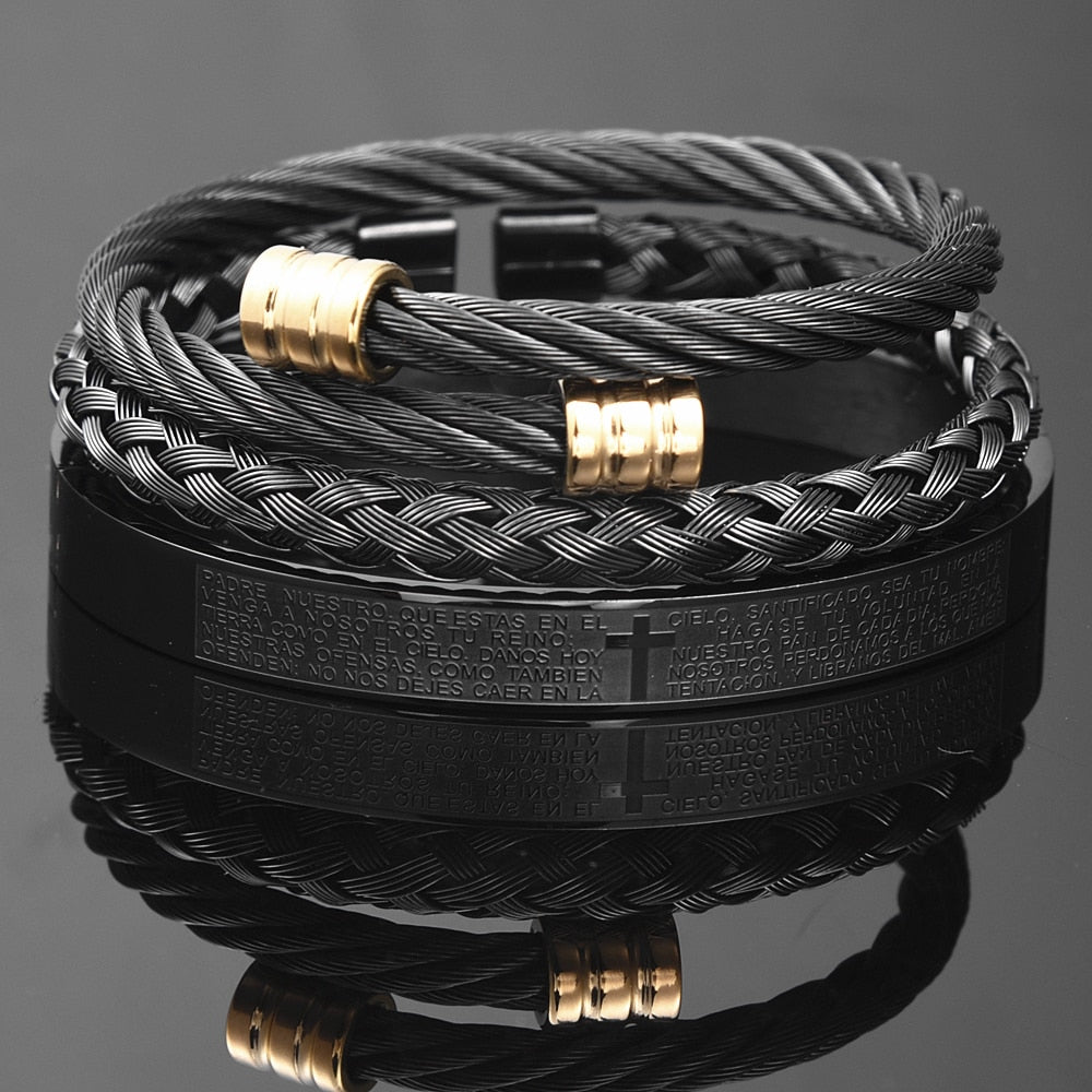 Conjunto pulseiras masculinas aço inoxidável