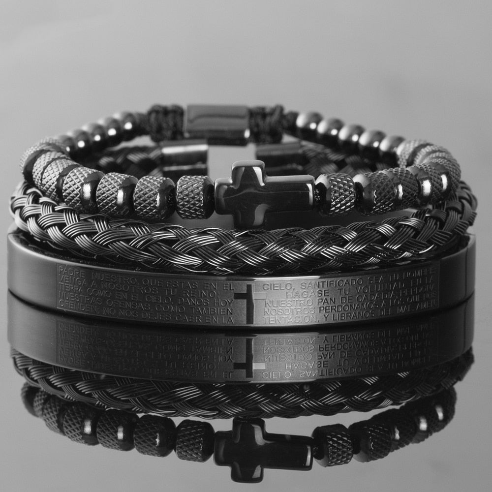 Conjunto pulseiras masculinas aço inoxidável