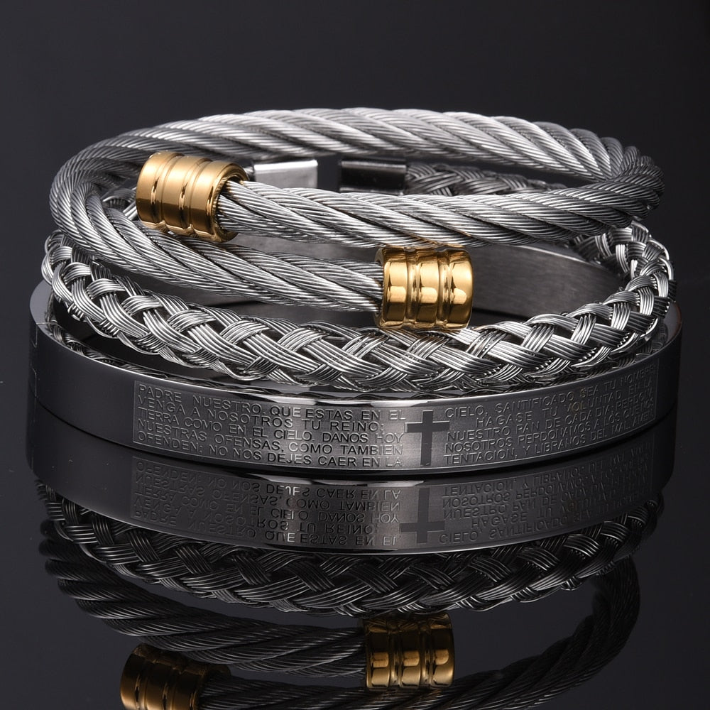 Conjunto pulseiras masculinas aço inoxidável