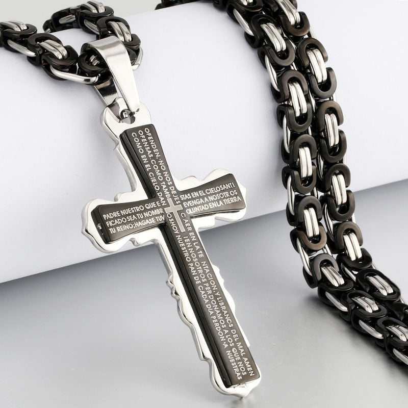 Colar crucifixo masculino de aço inoxidável