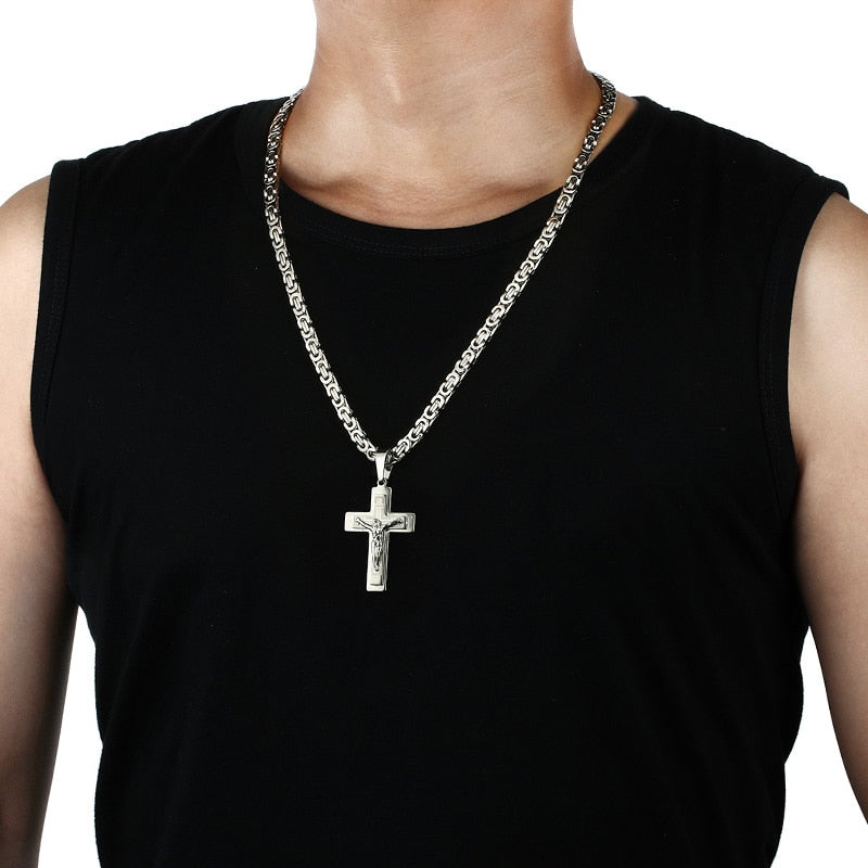 Colar crucifixo masculino de aço inoxidável