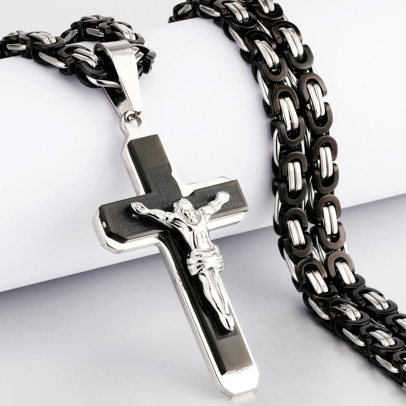 Colar crucifixo masculino de aço inoxidável