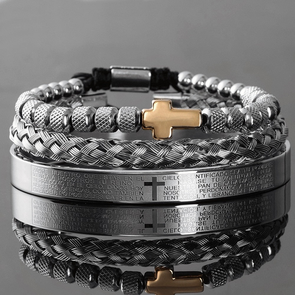 Conjunto pulseiras masculinas aço inoxidável